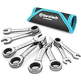 DURATECH Stubby Ratcheting Combination Wrench Set, Metric, 8-piece, 10, 11, 13, 14, 16, 17, 18, 19mm, CR-V Steel, with Pouch