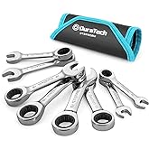 DURATECH Stubby Ratcheting Combination Wrench Set, Metric, 8-Piece, 10, 11, 13, 14, 16, 17, 18, 19mm, CR-V Steel, with Pouch