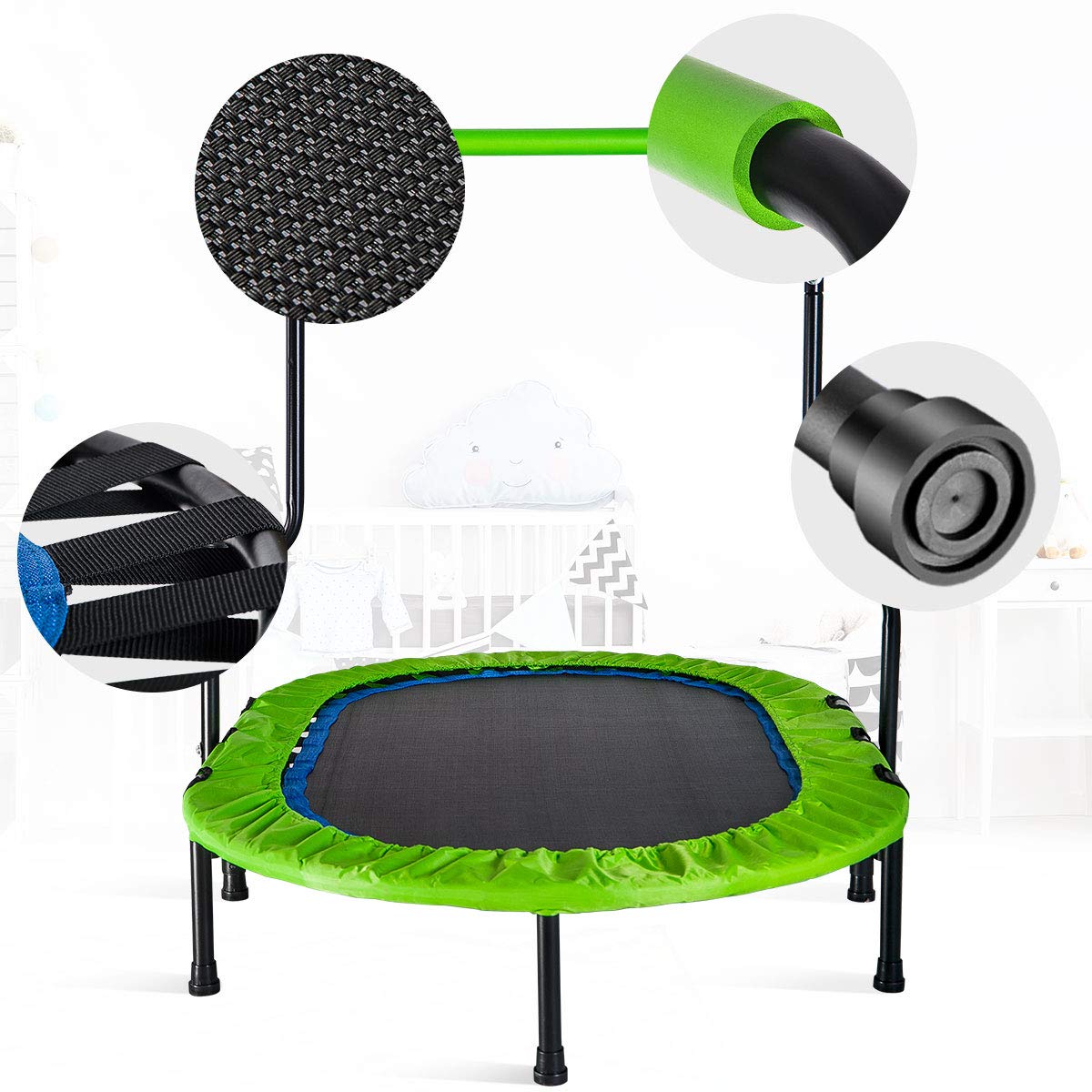 Foldable NoSpring Band Rebounder Merax Kids Trampoline with Handrail