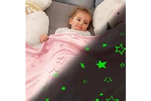 Cozy Bliss Glow in The Dark Throw Blanket, Star Throw Blanket, Super Soft Warm Blanket Gift for Toddler, Kids, Girls, Boys (Pink, 50"x 60")