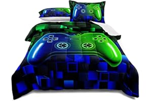 lris Bedding Bed in a Bag Gaming Comforter Set Full Size Blue to Green Gradient Gamer Bedding Featuring Gamepad Design for Boys Kids Adults Includes 1 Comforter and 2 Pillowcases, A40 Full