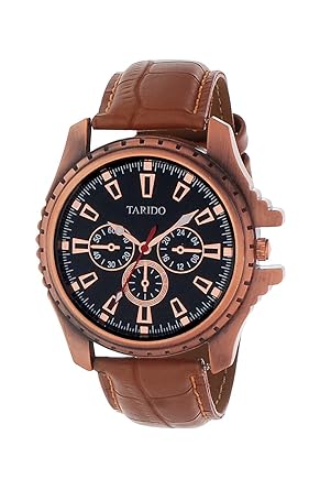 Tarido Styles Black Round Dial Analog Wrist Leather Watch for Men