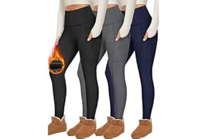 UBCUTE 3 Pack Thick Fleece Lined Leggings with Pockets for Women - High Waist Winter Thermal Warm Yoga Pants for Hiking