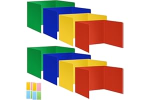 BCABO 8 Pack Colorful Privacy Floders for Student Desks - Durable Plastic Erasable - Testing Dividers for Classroom - Easy Clean Privacy Shields for Student Testing Desk dividers- Includes Extra Labels