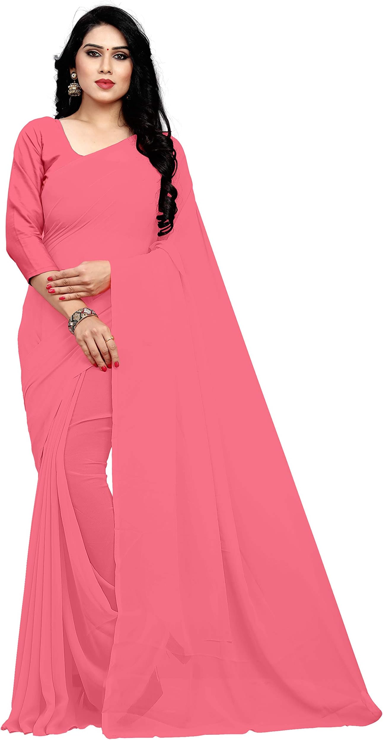 Sidhidata Textile Women's Georgette Saree With Unstitched Blouse Piece (plain baby pink 701_Baby Pink), Free Size