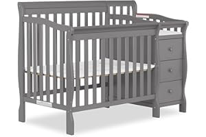 Dream On Me Jayden 4‑in‑1 Mini Convertible Baby Crib & Changer with Storage, Steel Grey, Pinewood, GreenGuard Gold & JPMA, 1” Mattress Pad, 3 Mattress Heights, Converts to Mini Day & Twin-Size Bed