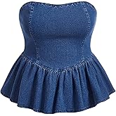 SweatyRocks Women's Plus Size Strapless Denim Ruffle Top Camisole Peplum Y2K Jean Tube Tops