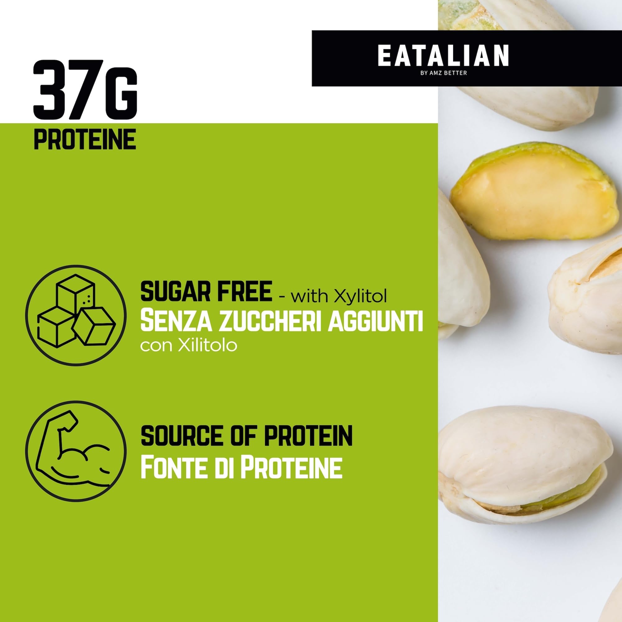 EATALIAN by AMZ BETTER Protein-Pistaziencreme, Köstliche streichfähige Creme mit Süßem und Einzigartigem Geschmack, mit 37 g Protein, Ideal auf Brot, für Dubai Chocolate, 200 gr Made in Italy 3