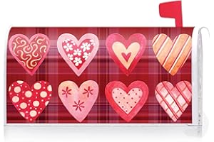 Texupday Love Heart Decoration Valentine's Day Mailbox Cover with Magnetic Strip Holiday Mailbox Wraps Post Letter Box Cover Standard Size 21" X 18" for Garden Outdoor Yard Decor