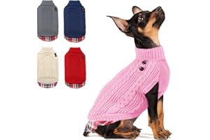 KYEESE Dogs Sweaters Pink Small Dog Sweater Turtleneck Dog Clothes Dog Sweaters for Small Dogs Girl Knitwear Dog Coats with Gingham Warm Pet Coat for Fall Winter