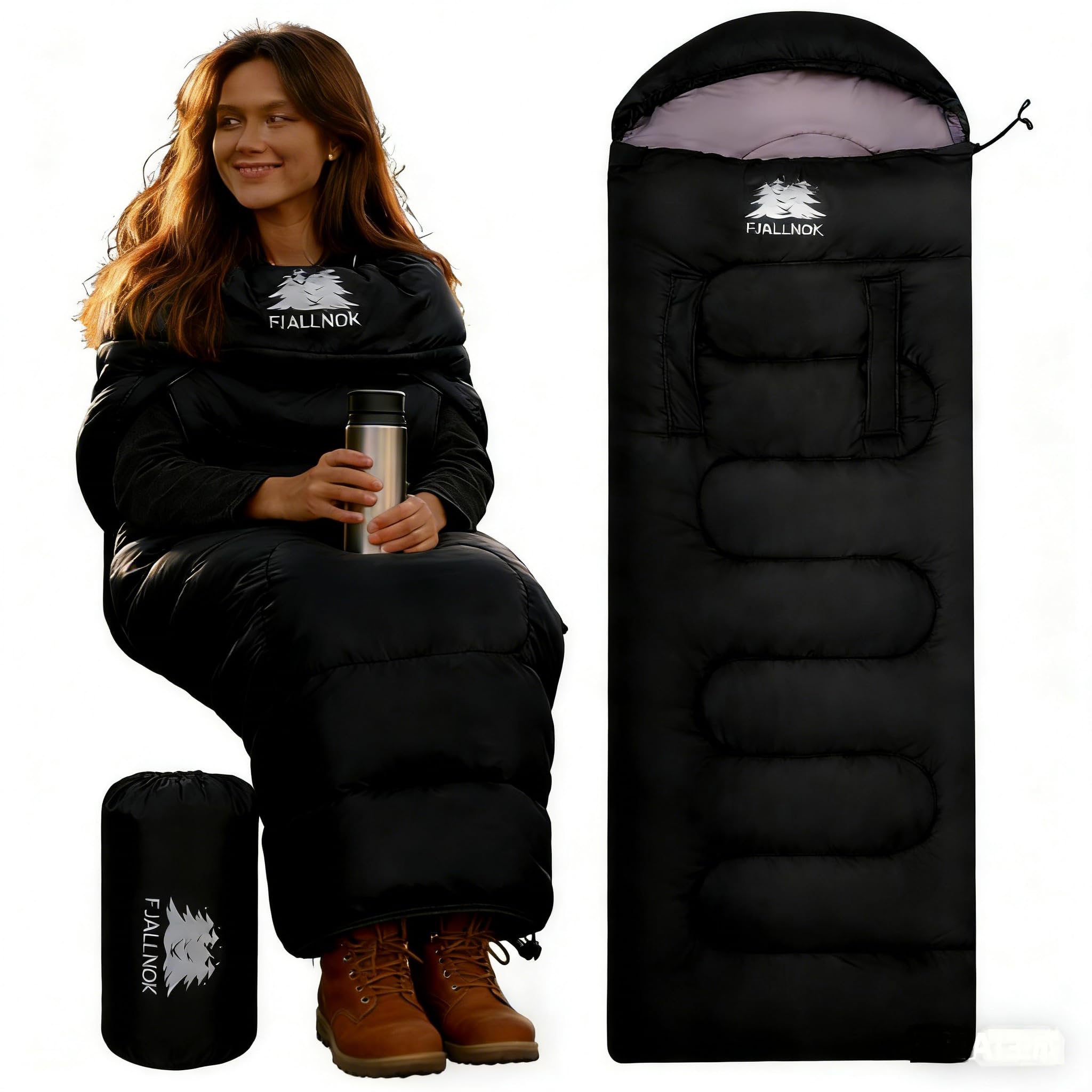 FJALLNOK Wearable Sleeping Bag Specially Designed for Kids and Women in Warm Weather,Walkable, Waterproof, Compact for Camping, Stadiums, Travel, Indoor,Backpacking & Car Use (Black)