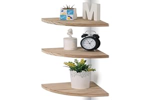 DUICIRX Corner Wall Shelves, Wood Corner Floating Shelves with Cable raceway, Wall Mount Storage Display for TV Accessories, Monitor, Speaker, Cable Box, Game Console (Carbonized, Fan-Shaped- 10 Inch)