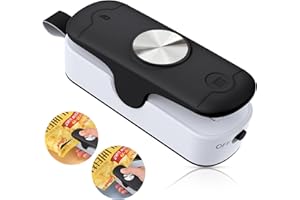 OEOP Bag Sealer, Mini Bag Sealer 2 in 1 Heat Sealer with Cutter, Portable Handheld Chip Bag Sealer Bag Resealer Sealing Machine Kitchen Gadget Food Storage, Black/White (Batteries Included)