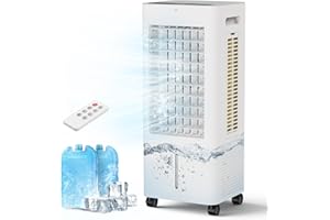 PNTCK Evaporative Air Cooler Portable: Fans That Blow Cold Air for Room, Bedroom, Indoor, Office - Swamp Cooling Fan with 19ft Remote, 12H Timer, 30dB Quiet, 3 Speeds, 2.1Gal Water Tank, Ice Pack