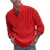 Bbalizko Mens Stand Collar Pullover Sweater Cable Knitted Chunky Winter Fashion Buttons Twisted Thermal Sweaters