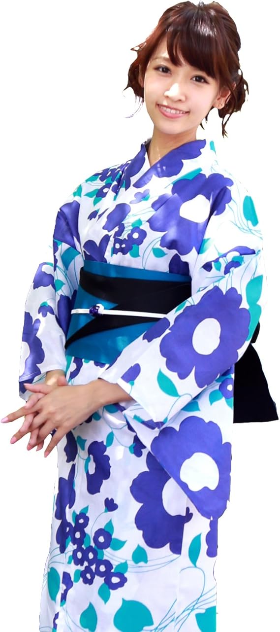 Amazon 浴衣 女 セット 白地に紺の雛菊 平帯タイプ なでしこ ときめき恋浴衣3点セット 浴衣 通販