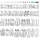 46 Pairs Gold Hoop Earrings Set for Women, Fashion Hypoallergenic Chunky Twisted Pearl Stud Earrings Multipack, Small Big Hoops Earring Packs Trendy for Christmas Birthday Party Jewelry Gift