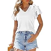 SHEWIN Womens Summer Tops Ruffle Short Sleeve T Shirts Casual Slim Fit