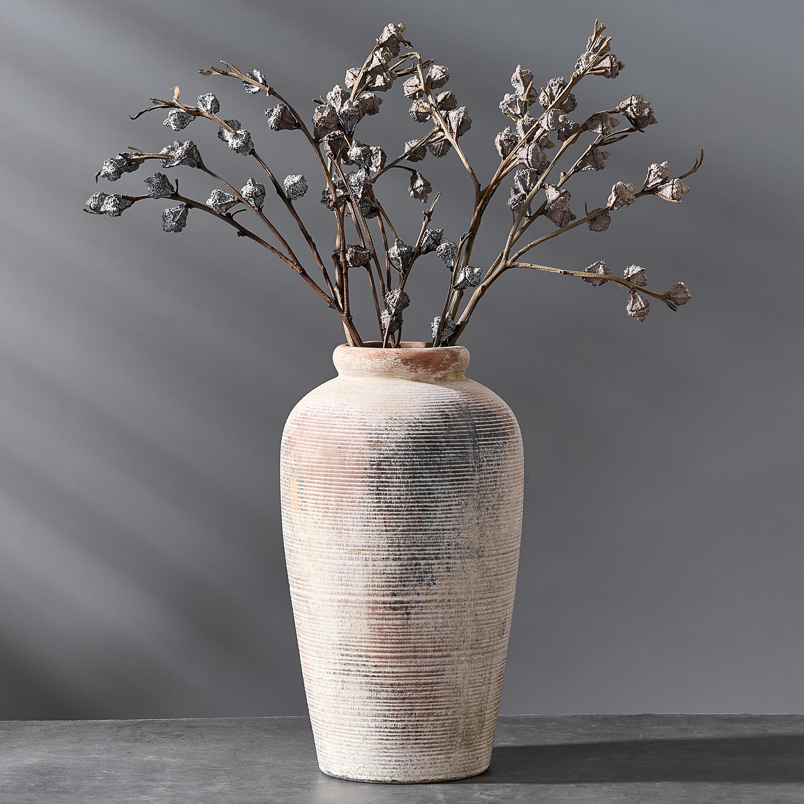 Vaseking Large Ceramic Rustic Vase, 11 inch Minimalist Decorative Vase, Farmhouse Tall Vase for Home Decor, Living Room, Shelf Decor, Enterway, Table Decoration, Gray