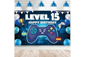 DZTRELFK Level 15 Unlocked Happy 15 Birthday Level Up Banner Backdrop Cheers to 15 years old Video Game Theme Decor Decorations for Boys Girls 15th Birthday Party Birthday Supplies Background