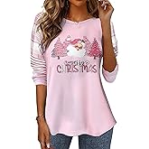 LLHXRUI Women's Christmas Trees T Shirts-Long Sleeve Xmas Holiday Splicing Tops