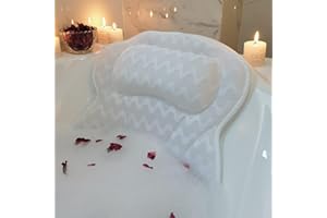 Bath Pillow Luxury Bath Tub Pillow for Bathtub, Comfortable Bathtub Pillow Headrest with Soft 4D Mesh Fabric and Non-Slip Suc