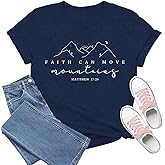 TIEEI Christian Shirts for Women Jesus T-Shirt Faith Can Move Mountains Tee Tops