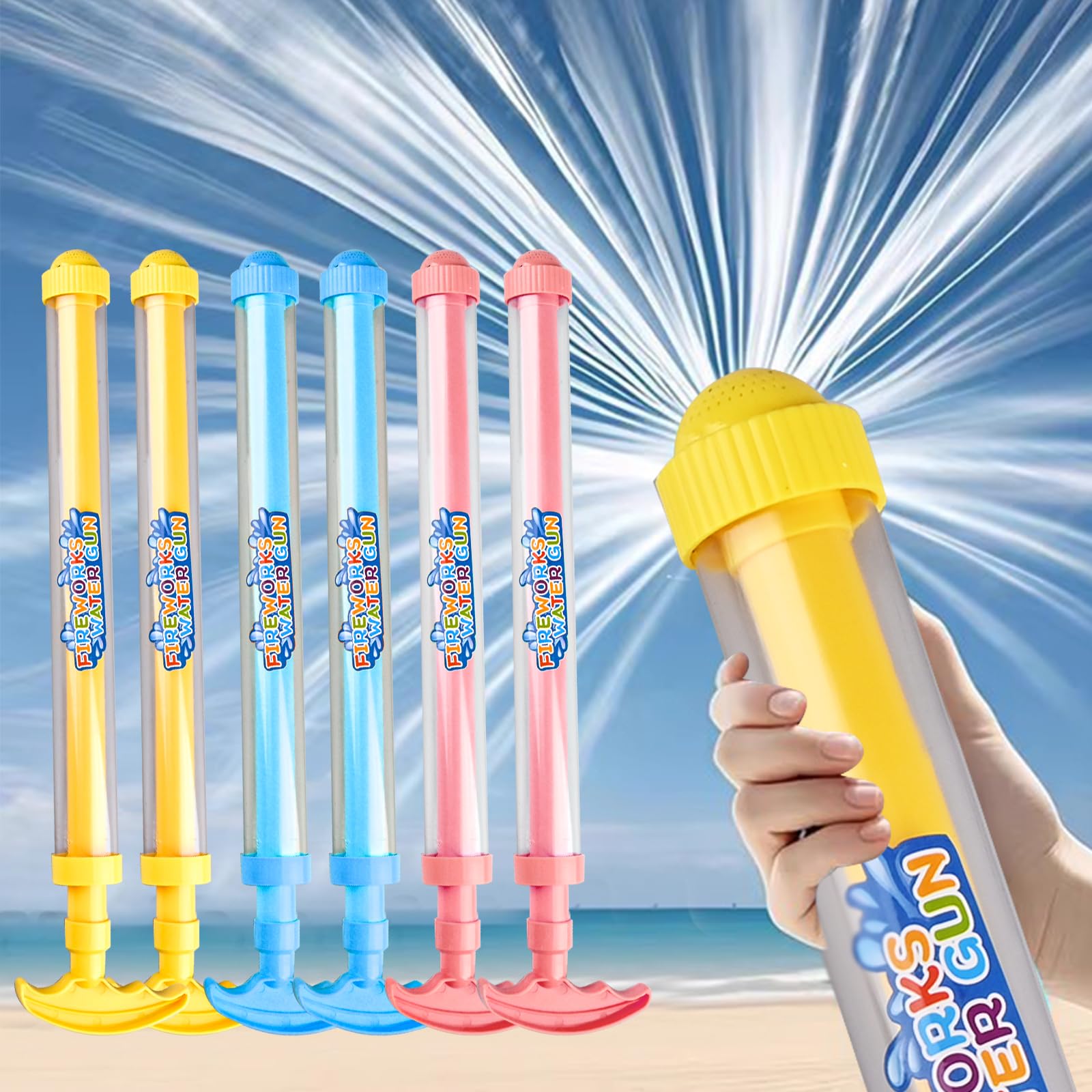 Photo 1 of 6Pack Creativity Fireworks Water Gun,Sprays Water in a Firework-Like Pattern, Squirt Gun for Kids/Adults, Bulk Samll Water Blaster Summer Pool, Backyard, Beach Water Game Outdoor Toys
