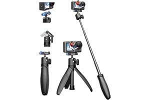 TELESIN 40cm/15.7'' Mini Selfie Stick Tripod, Magnetic Quick Release Selfie Sticks Handle Grip, Portable Vlog Monopod, 360° A