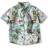 Baby Boys Casual Hawaiian Shirts Cotton Print Button Down Short Sleeve Shirt for Holiday