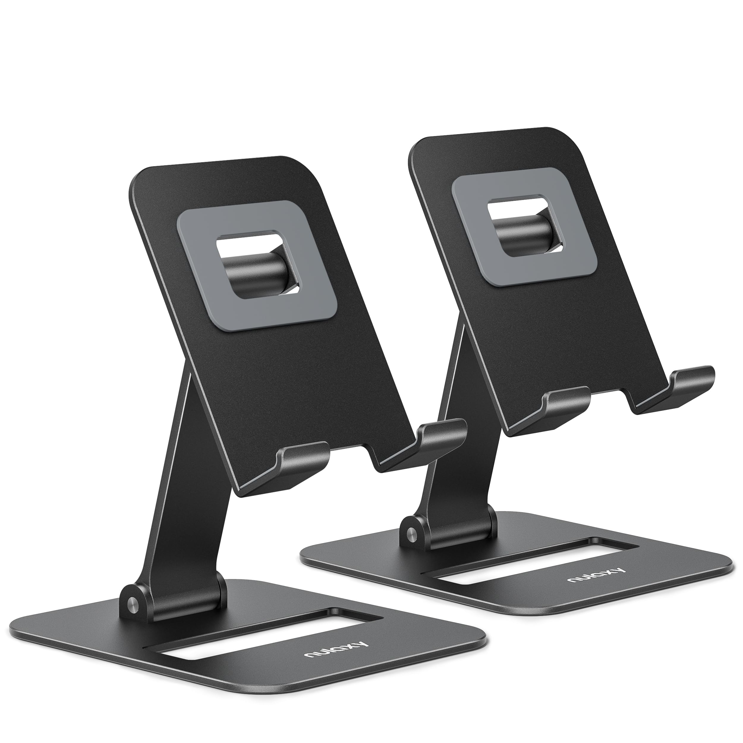 Nulaxy 2 Pack Dual Folding Cell Phone Stand, Fully Adjustable Phone Holder for Desk, Compatible with Phone 16 15 14 13 12 11, Nintendo Switch, All Phones, Black