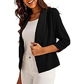 GoMamee Women's 3/4 Sleeve Cropped Blazer Lightweight Open Front Cardigan Jacket for Business Causal S-XL
