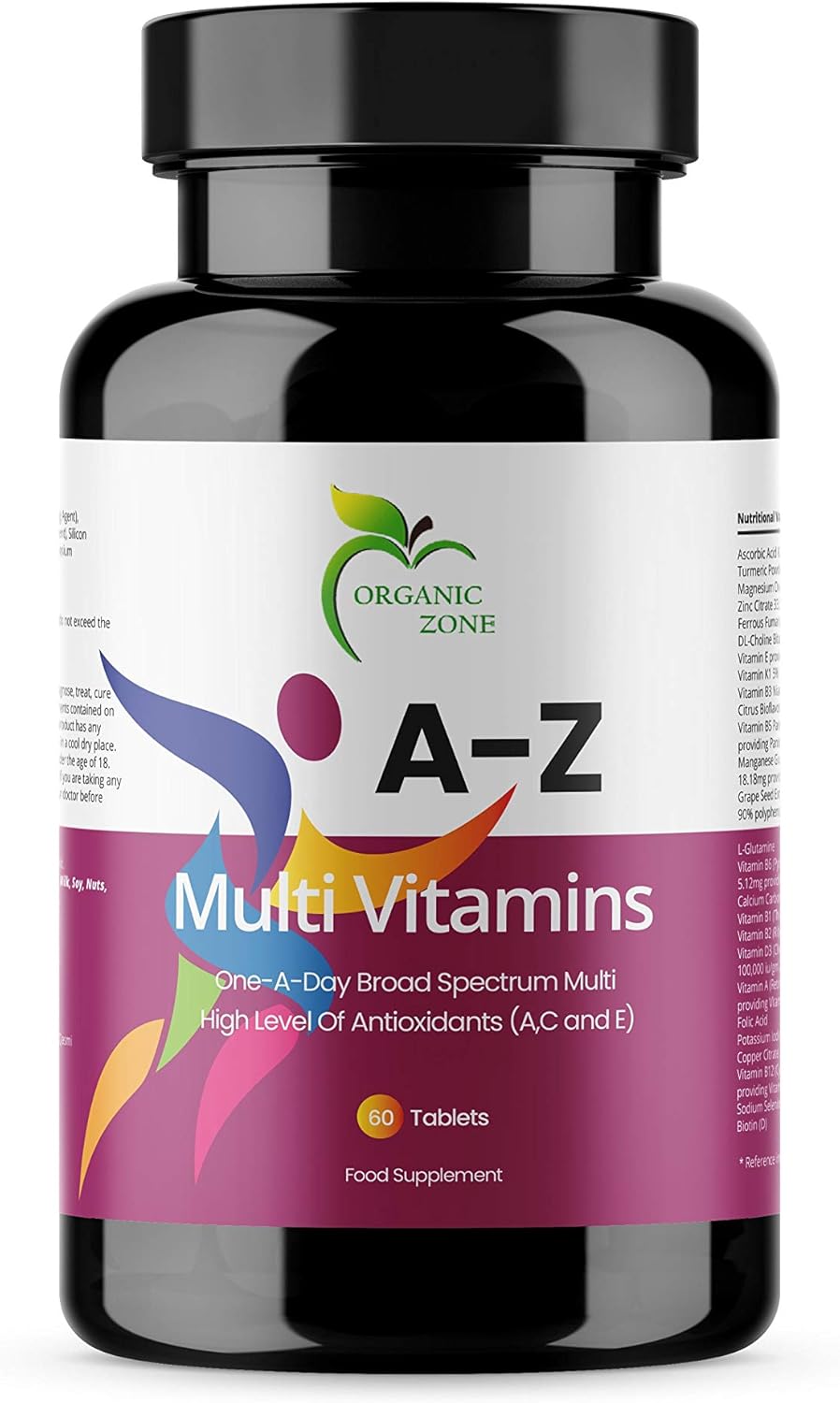ORGANIC ZONE MULTIVITAMIN A-Z , DAILY VITAMINS FOR BOOSTING ENERGY, MADE IN UK
