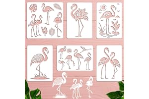 beinkmake 6Pcs Flamingo Stencil PET Painting Templates Drawing Inlay Border Stencils for Furniture Reusable DIY Craft for Wall Wood Fabric Canvas Paper Home Decor 11.7inch