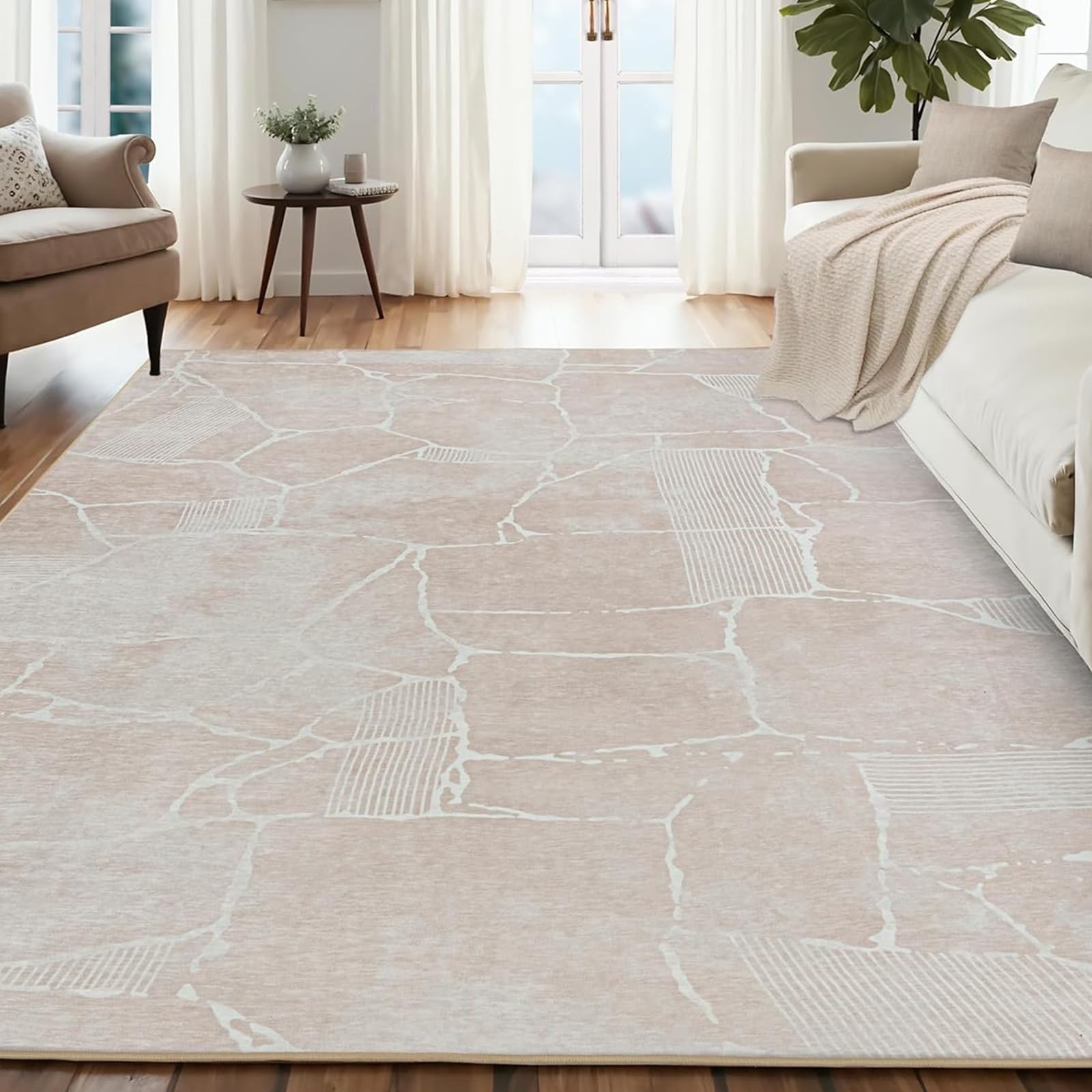 Photo 1 of Ruggnovea Area Rug 5x7 Machine Washable Rug Vintage Traditional Floor Cover Foldable Thin Retro Indoor Non Slip Carpet Floral Print Mat Bedroom Living Room Dining Room Office,Stone Crevice Beige