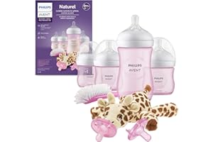 Philips Avent Natural Baby Bottle with Natural Response Nipple, Pink Baby Gift Set with Snuggle, SCD838/03