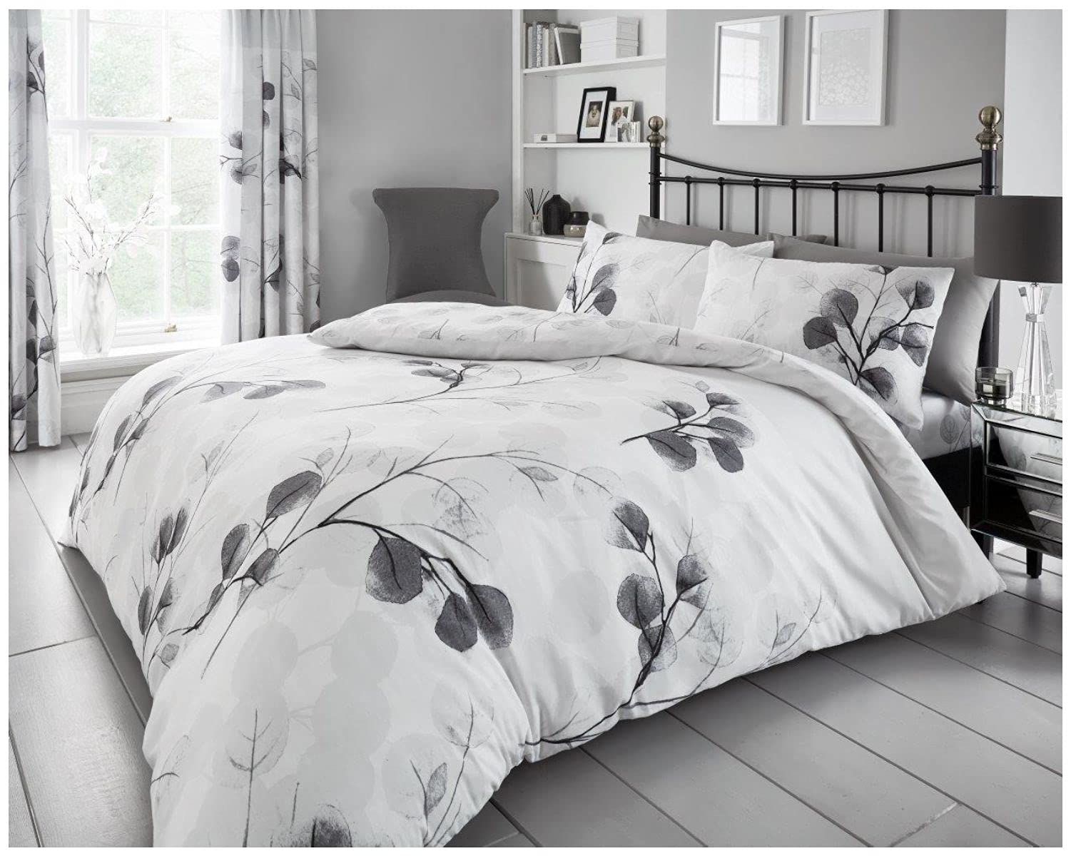 GC GAVENO CAVAILIA Gaveno Cavailia Luxurious Bed Set with Duvet Cover and Pillow Cases, Polyester-Cotton, Double, Honesty Leaf Grey