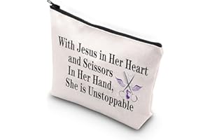 BDPWSS Hair Stylist Makeup Bag for women Hairdresser Gift With Jesus Scissors She is Unstoppable Cosmetology Graduation Gift Cosmetologist Gift (Jesus and scissors)