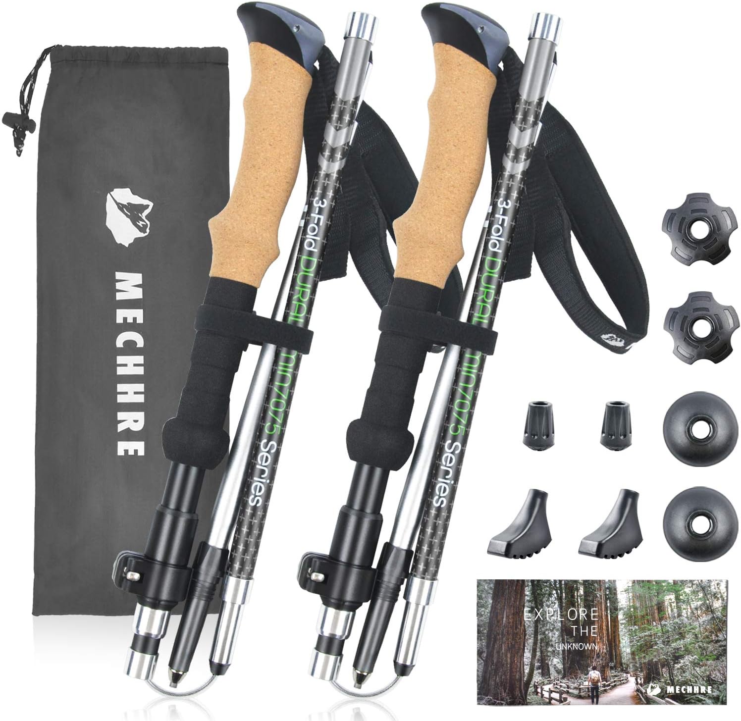 YETO Trekkingstöcke – Faltbar, Leicht, Aus 7075 Aluminium, Mit Korkgriff & Verstellbarer Länge (110–120 Cm)