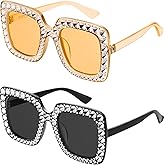 Frienda 2 Pieces Oversize Square Sparkling Sunglasses Retro Thick Frame Sunglasses for Women