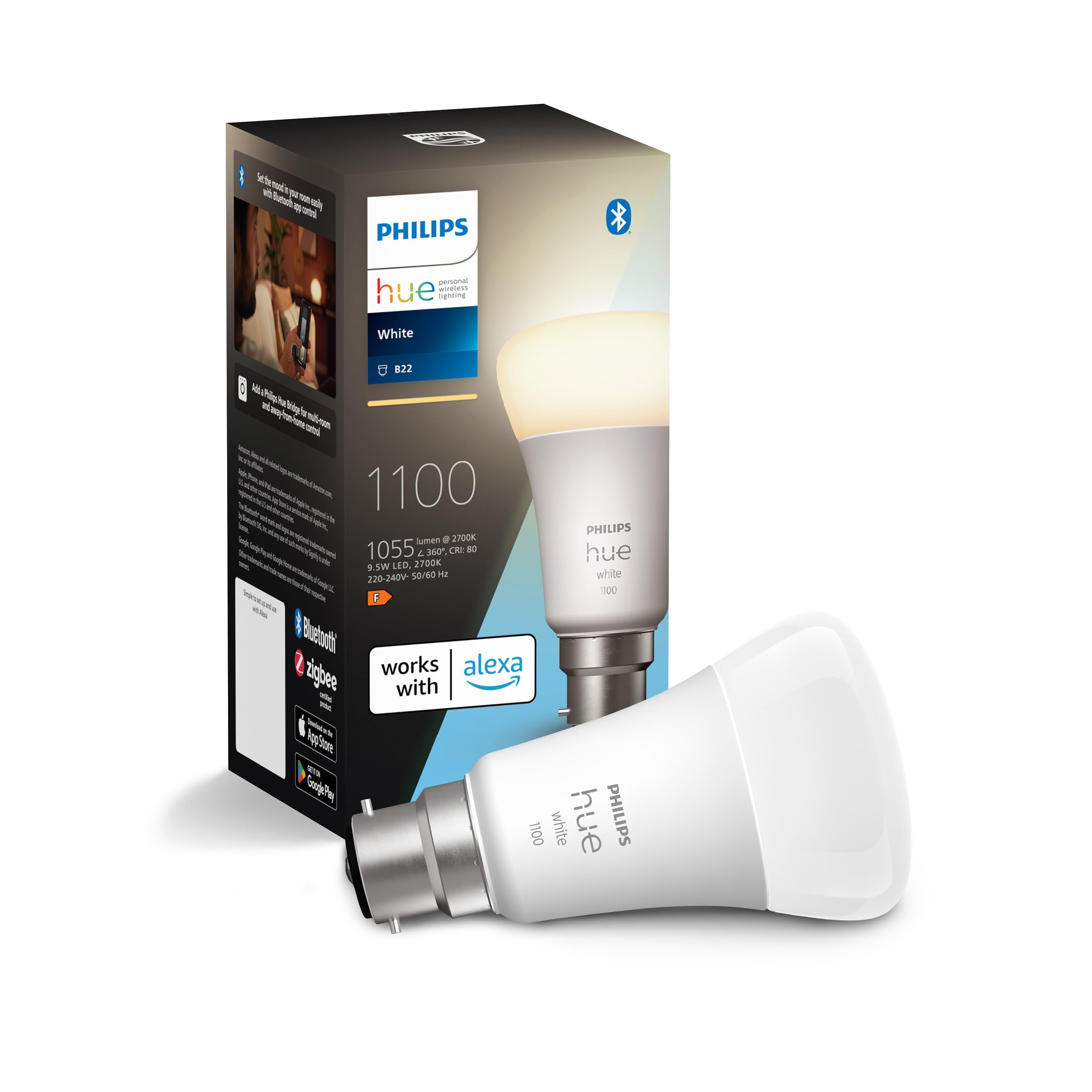 Philips Hue Smart Bulb, B22, Dimmable, Dynamic Settings, Works with Alexa, Google Assistant and Apple Homekit