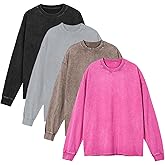 Men's Vintage Acid Wash T-Shirts Heavy Weight Long Sleeve Tshirt Cotton Casual Tee Tops