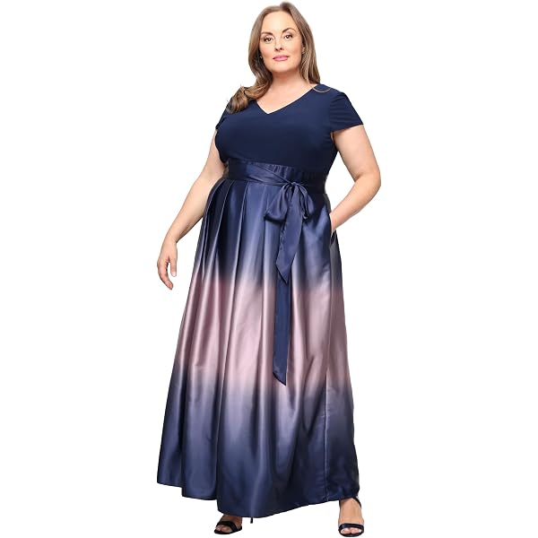 S.L. Fashions Women's Long Satin 3/4 Sleeve Ombre Gown with Pockets, Mother  of The Bride Dress (Plus Size) at Amazon Women's Clothing store
