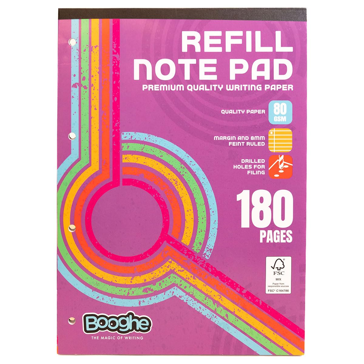 Booghe A4 Refill Notepad – 180 Lined Pages, 80 GSM Premium Writing Paper with Margins, Micro-Perforated Tear-Out Sheets, Ideal for School Notes & Office Work, Pack of 1