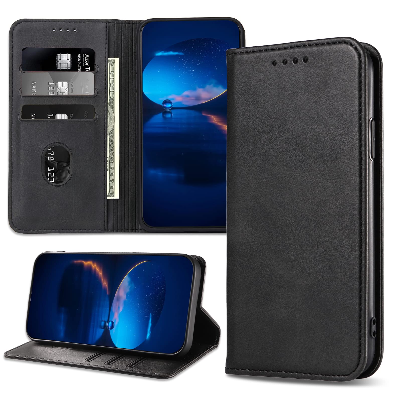 DENDICO Case for Google Pixel 3A, Classic PU Leather Magnetic Wallet Case, Flip Folio Protective Phone Cover Compatible with Google Pixel 3A, Black
