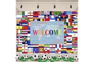 Backdrop 2026 International Country Flag Welcome Banner Soccer Merchandise Football Decorations Background for Classroom,Offi