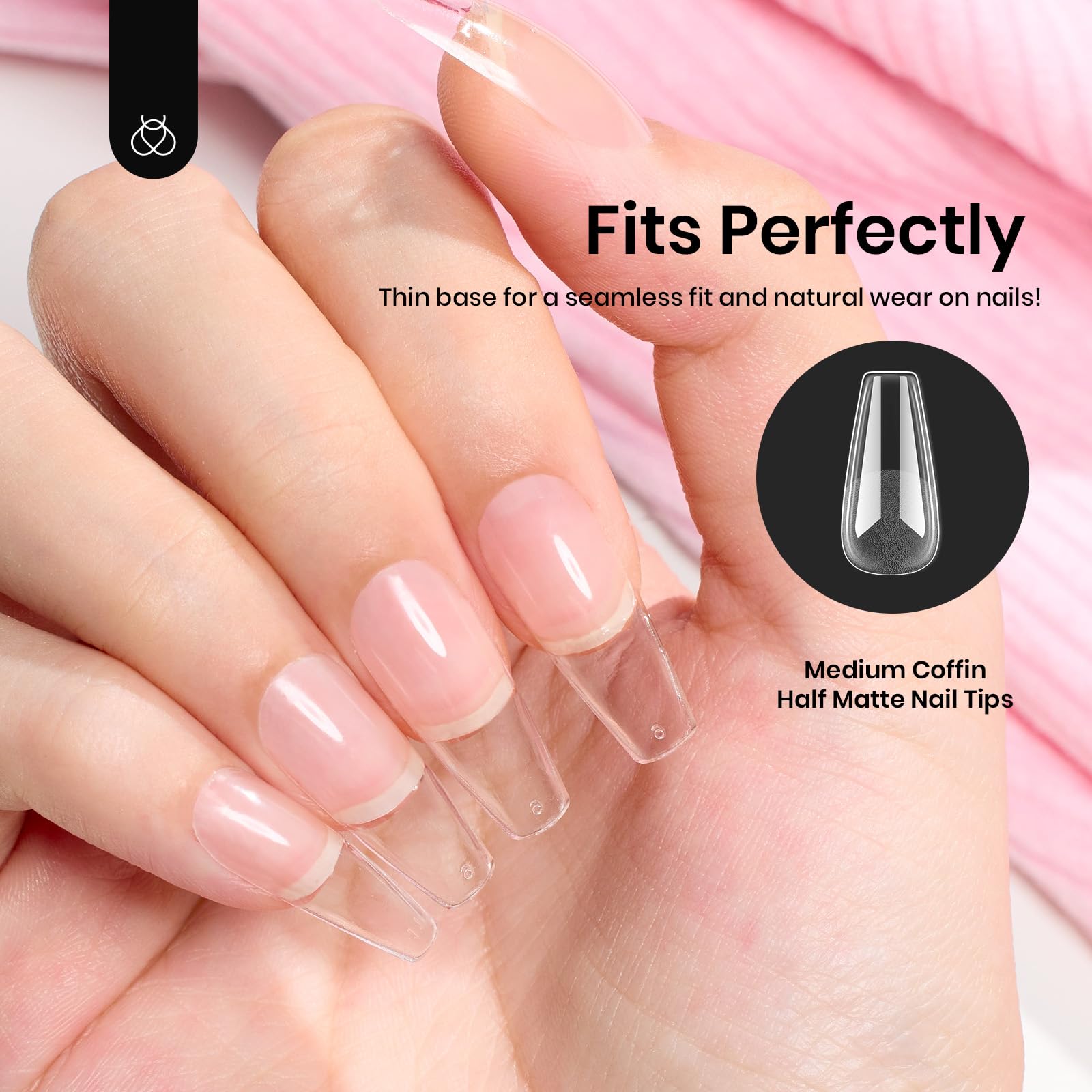 Beetles Gel Nail Tips Medium Coffin 576PCS Etch X Nail Tips, 12 Sizes Pre Shaped Half Matte Press On Nails Full Cover False Nails Acrylic Nails Glue on Nails Extensions Set for Women Home DIY - Image 5