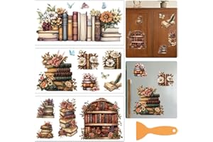 PRESSINART 3Pcs 3 Styles Book of Floral Rub on Transfers Furniture Transfer Decals 6 x 12 Inch Bookcase PVC Waterproof Self A