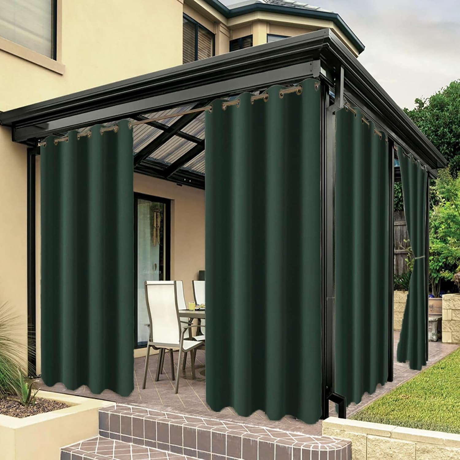 Outdoor Curtains - ZJXSNEH Outdoor Curtains for Patio Waterproof Voile Curtain for Gazebo Front Porch Pergola Grommet Top Window Drapes Garden Decor Green[1PC | 70