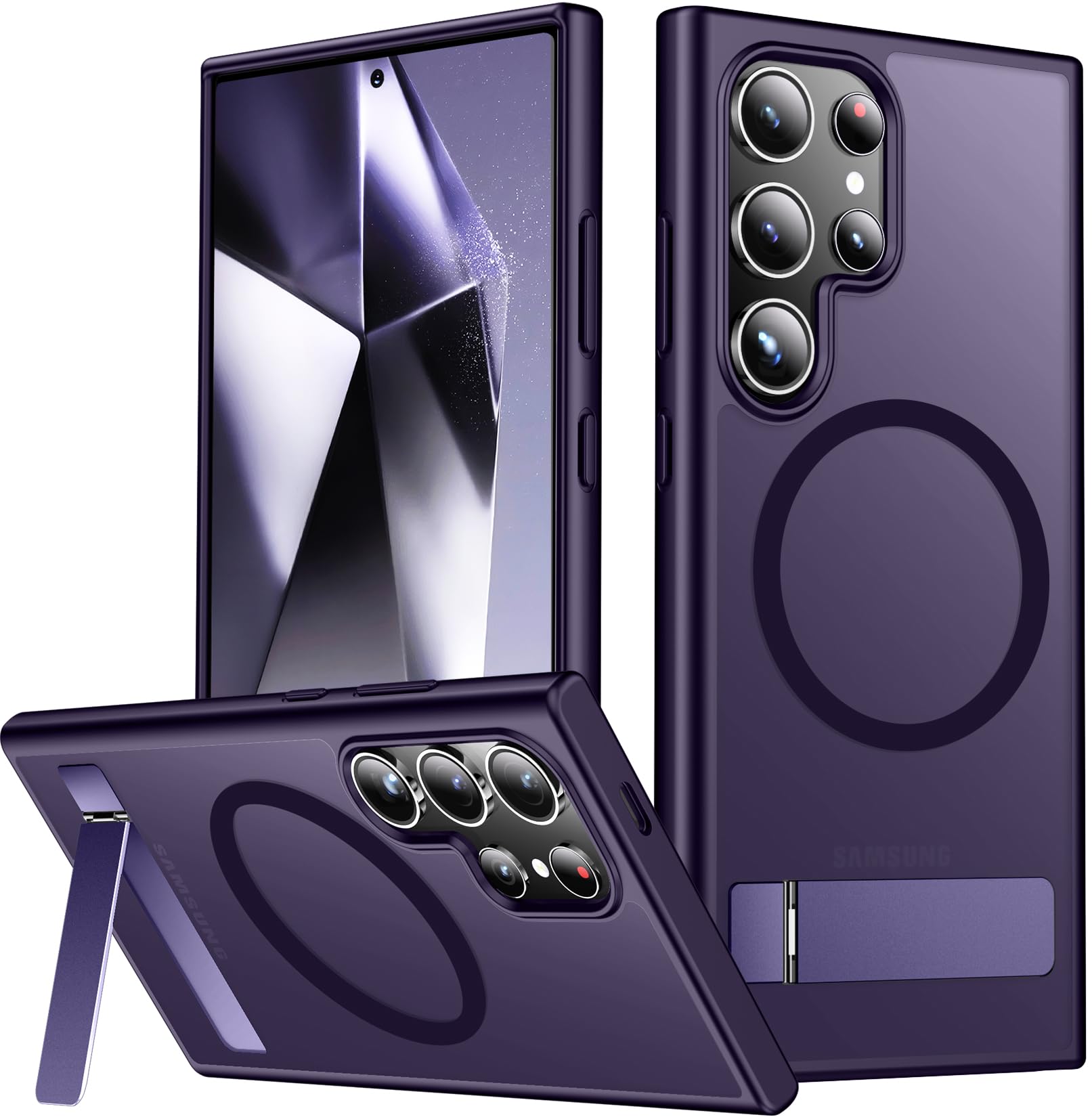 SPIDERCASE Magnetic for Samsung Galaxy S24 Ultra Case, [3 Stand Ways][ Military Grade Drop Protection] with Invisible Stand Shockproof Slim Case for Samsung S24 Ultra 6.8",Purple